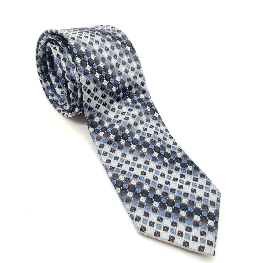 Valerio Garati 60" Neck Tie Pure 100" Seta Silk Blue Vivid Geometric Embroidered